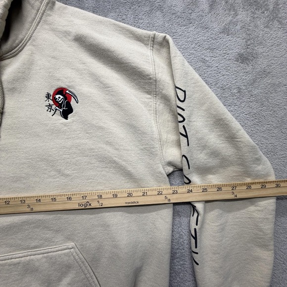 Riot Society Hoodie Mens Large Beige Fleece Sweatshirt Grim Reaper Skull Graphic - Picture 8 of 9